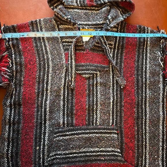 Vintage Baja Hoodie Gold Coast Sunwear Red Black Gray Woven M 🧶🌈 - Picture 5 of 8